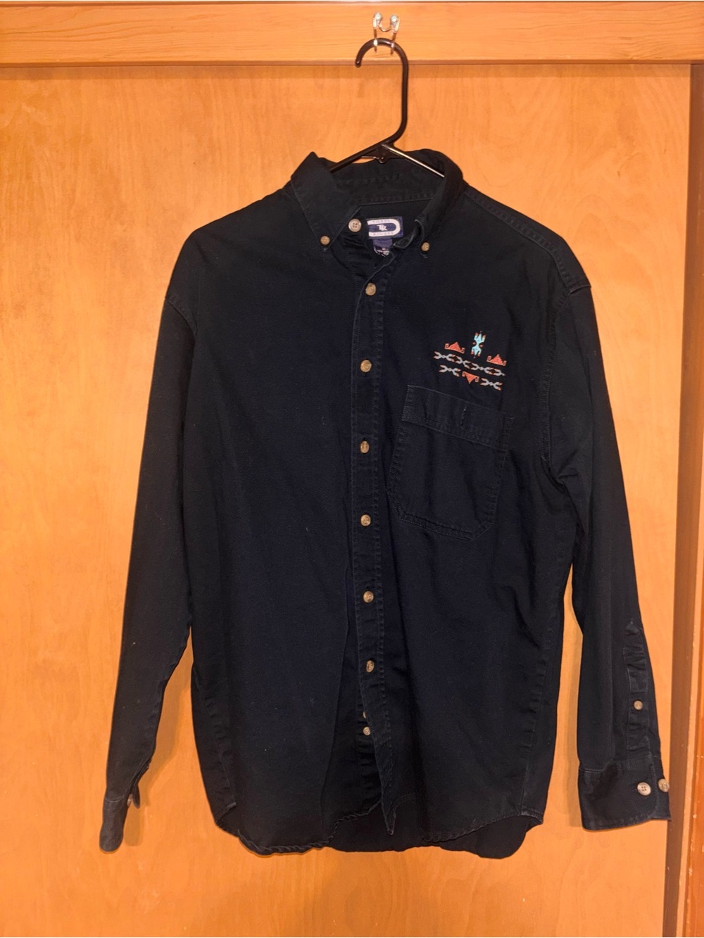 Vintage Three Rivers Black Cotton Southwestern Navajo Rug Button Up Shirt M